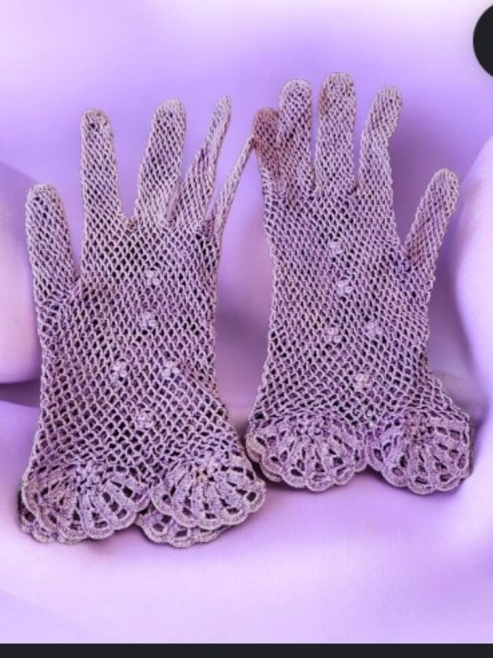 Purple Crochet Lace Gloves Vintage 30s-50s